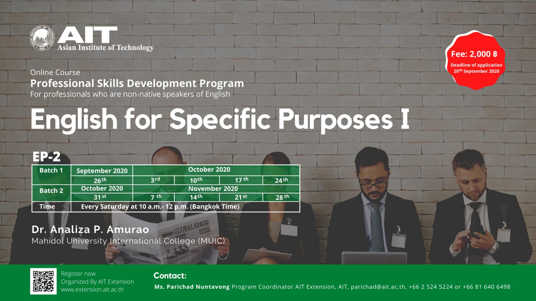 Online Training Course: English for Specific Purpose I – Batch II